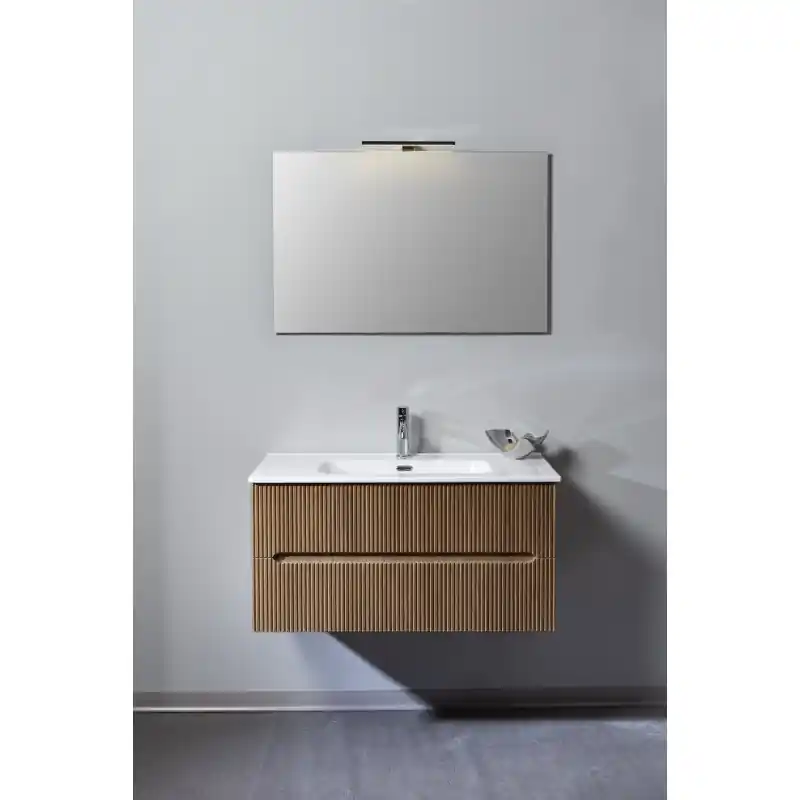Bestel Nu COMPOSIZIONE MOBILE NOCE L. 90 CM P. 46 CM H. 45 CM CON SPECCHIO E FARETTO