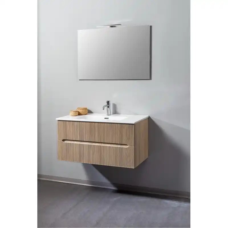 Goedkoop COMPOSIZIONE MOBILE FRASSINO L. 90 CM P. 46 CM H. 45 CM CON SPECCHIO E FARETTO