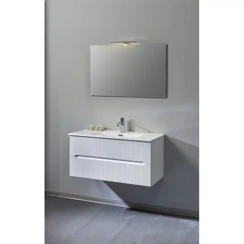 Bestel Nu COMPOSIZIONE MOBILE BIANCO MATT L. 90 CM P. 46 CM H. 45 CM CON SPECCHIO E FARETTO
