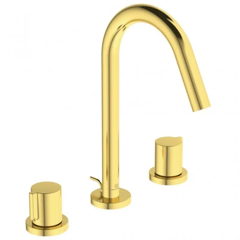 JOY LAVABO MISCELATORE MONOCOMANDO A 3 FORI BRUSHED GOLD Nu Kopen