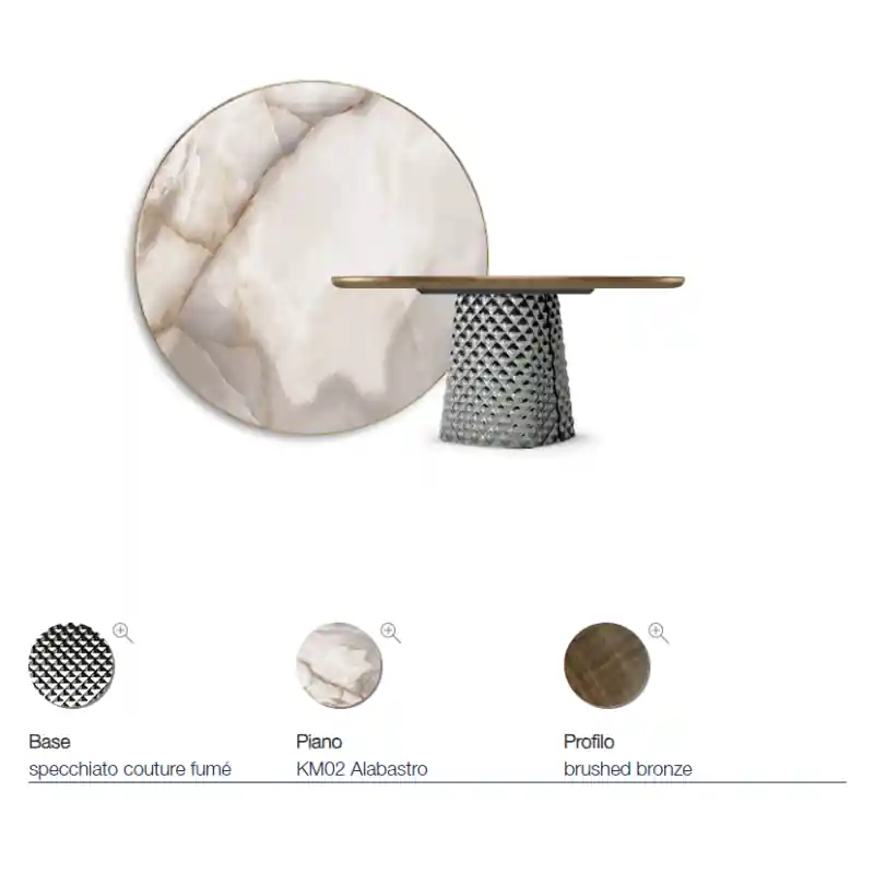 Gratis Retour TAVOLO ATRIUM KERAMIK PREMIUM ROUND 160X73,5H BASE CRISTALLO SPECCHIATO COUTURE FUME - PROFILO BRUSHED BRONZE