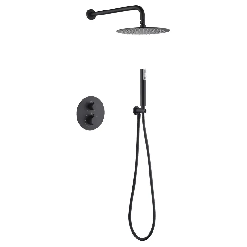 Beste Prijs MONZA KIT DOCCIA A INCASSO CON DEVIATORE TERMOSTATICO CON SOFFIONE E DOCCETTA NERO MATT