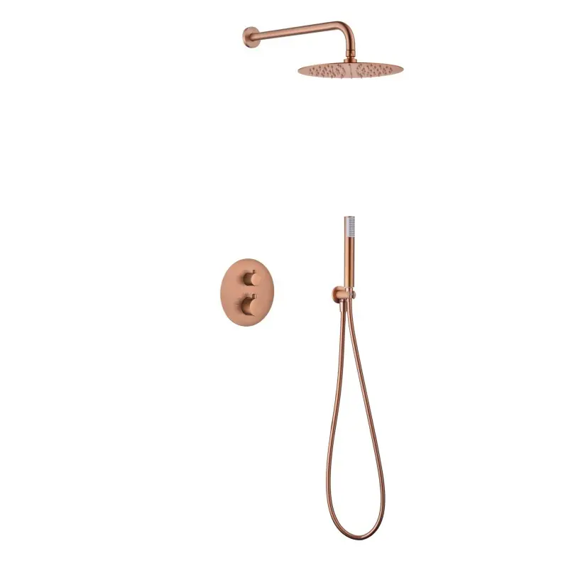 Uitverkoop MONZA KIT DOCCIA A INCASSO CON DEVIATORE TERMOSTATICO CON SOFFIONE E DOCCETTA ORO ROSA SPAZZOLATO