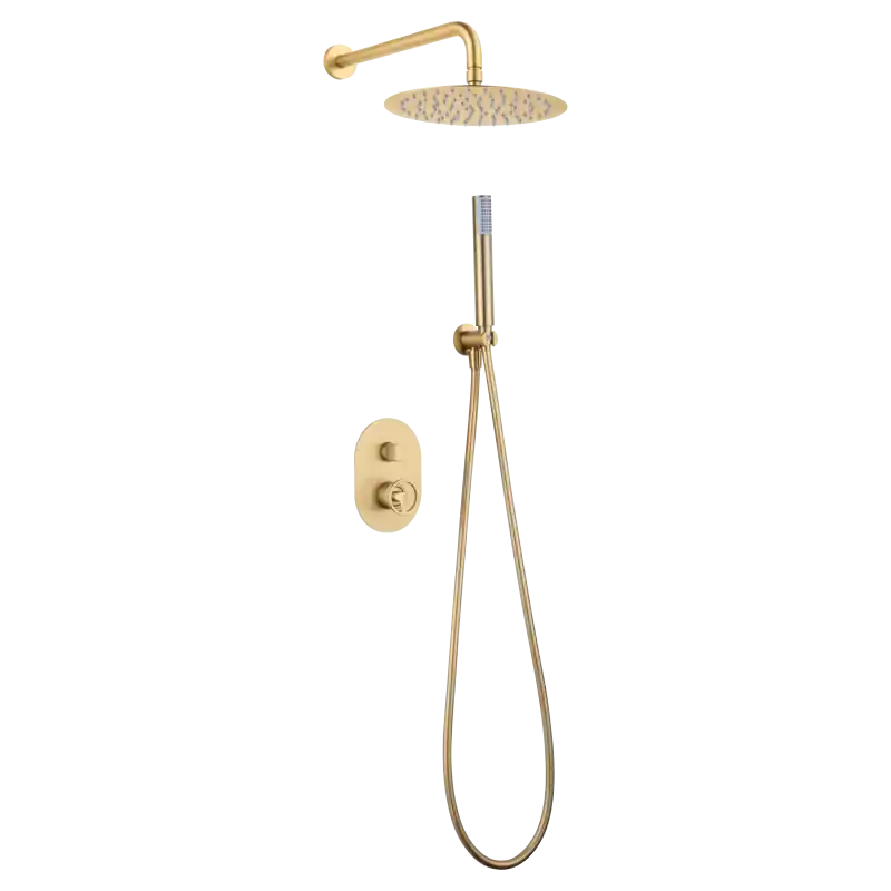 Lage Kosten OLIMPO KIT DOCCIA CON MISCELATORE A DUE VIE ORO SPAZZOLATO + SOFFIONE E DOCCETTA