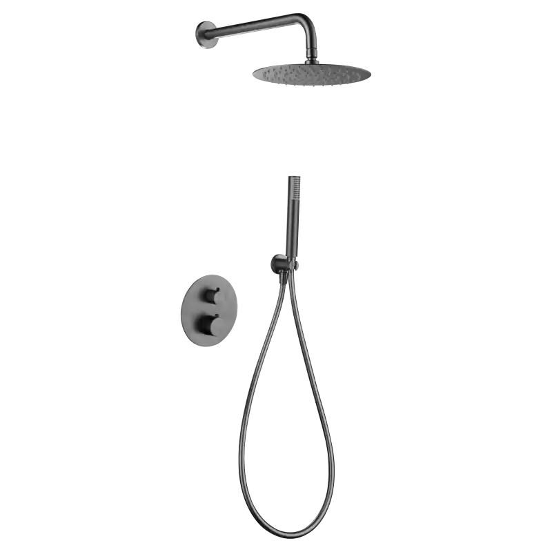 Gecertificeerd GENOVA KIT DOCCIA SOFFIONE CON MISCELATORE TERMOSTATICO A 2 VIE + DOCCETTA BLACK GUN METAL
