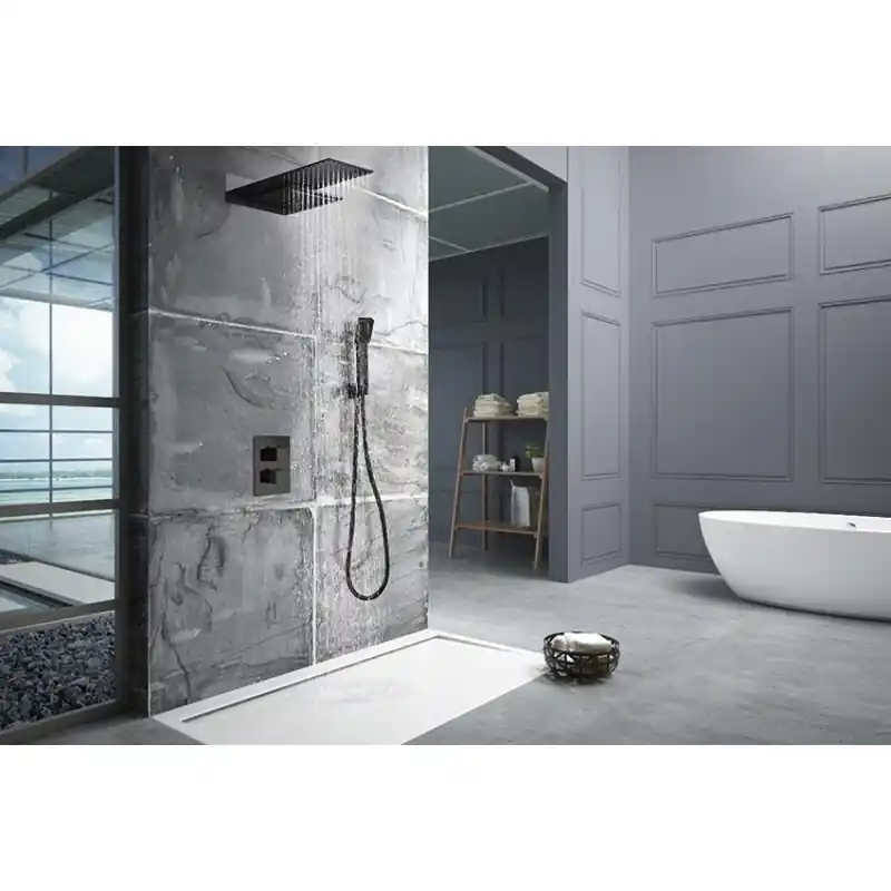 RODAS KIT DOCCIA INCASSO TERMOSTATICO NERO MATT CON SOFFIONE E CASCATA + DOCCETTA Lage Prijs