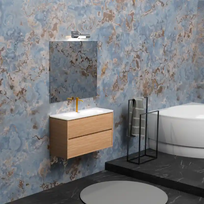 Alleen Vandaag B-BEST COMPOSIZIONE FINITURA ROVERE NATURALE L. 100 CM P. 45,5 CM H. 58,5 CM - COMPLETO DI SPECCHIO E FARETTO