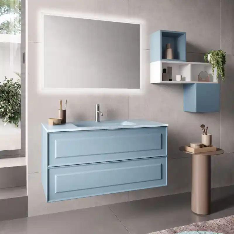 Seizoensaanbieding FRAME COMPOSIZIONE MOBILE CON LAVABO IN VETRO SATINATO
