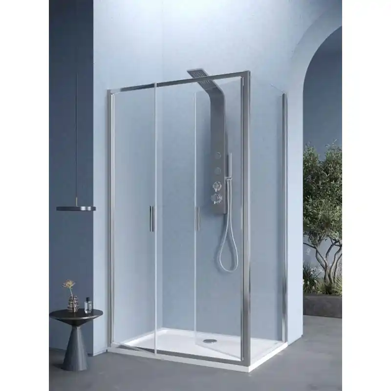 TAVOLARA ANGOLO 2 ANTE SALOON + LATO FISSO PROFILO CROMO VETRO TRASPARENTE Merkproduct