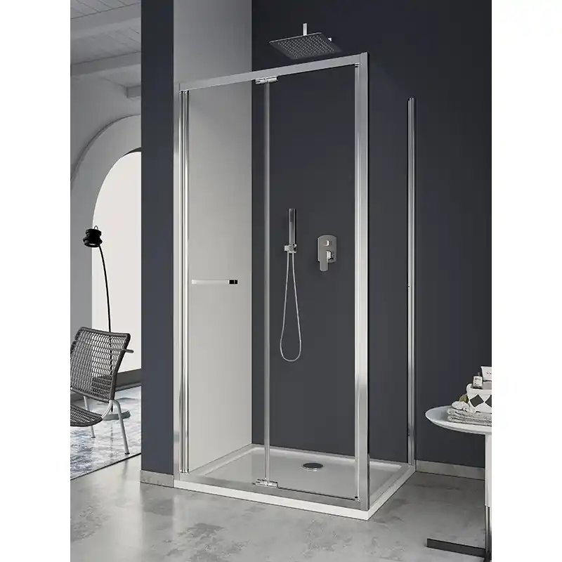Nu Kopen FORMICA 3 ANGOLO PORTA A SOFFIETTO+LATO FISSO PROFILO CROMO VETRO TRASPARENTE