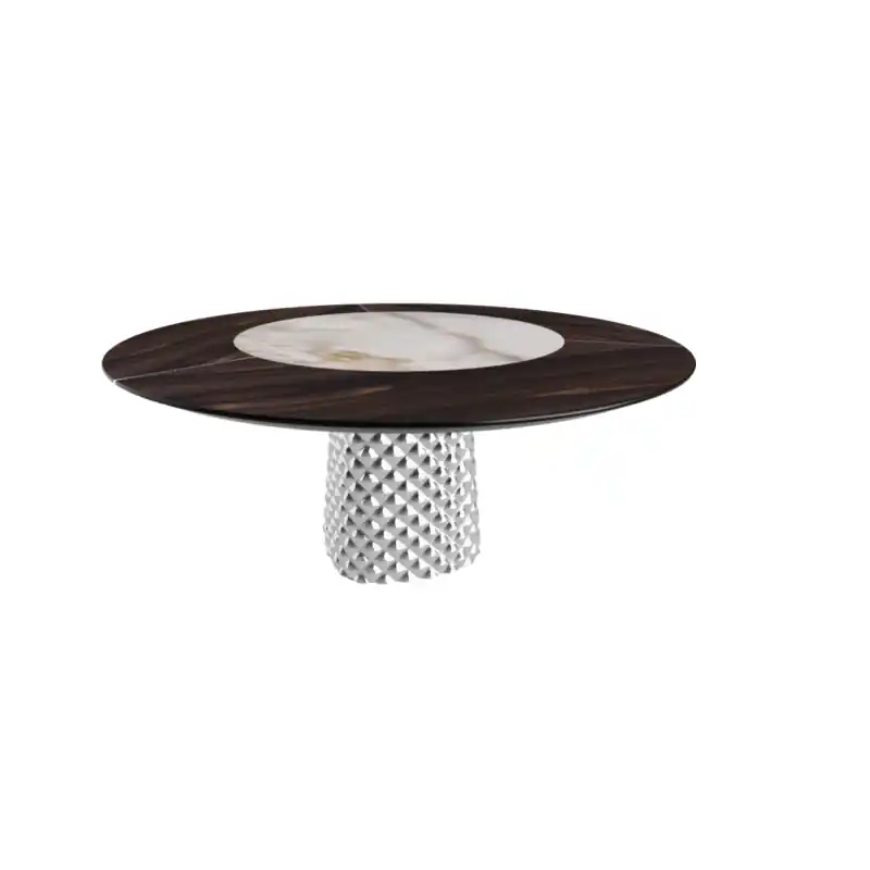 TAVOLO ATRIUM KER-WOOD ROUND BASE FUME TOP ROVERE BRUCIATO PIANO CERAMICO ALABASTRO Ø160x74,5H Weekendaanbieding