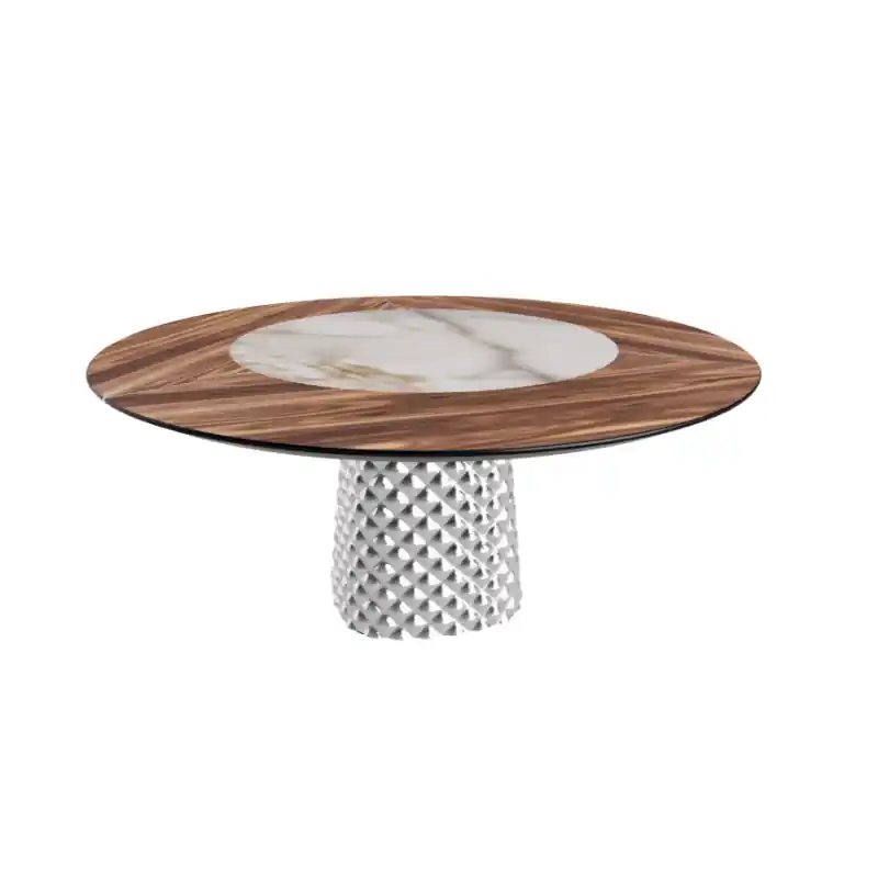 Koop Online TAVOLO ATRIUM KER-WOOD ROUND BASE FUME TOP NOCE CANALETTO PIANO CERAMICO ALABASTRO Ø160x74,5H