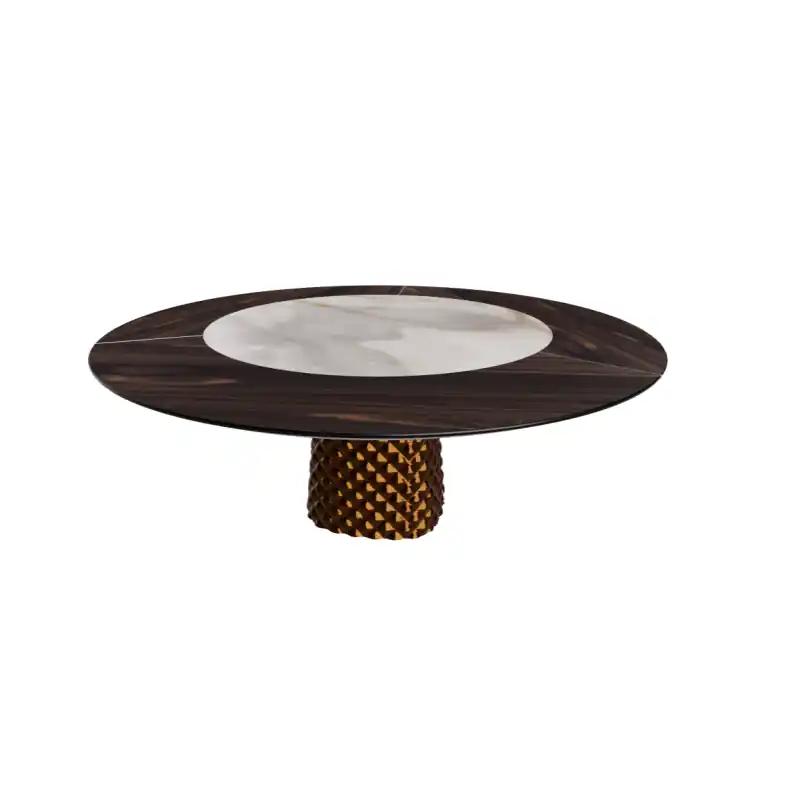 Betrouwbaar TAVOLO ATRIUM KER-WOOD ROUND BASE BRONZO TOP ROVERE BRUCIATO PIANO CERAMICO ALABASTRO Ø180x74,5H