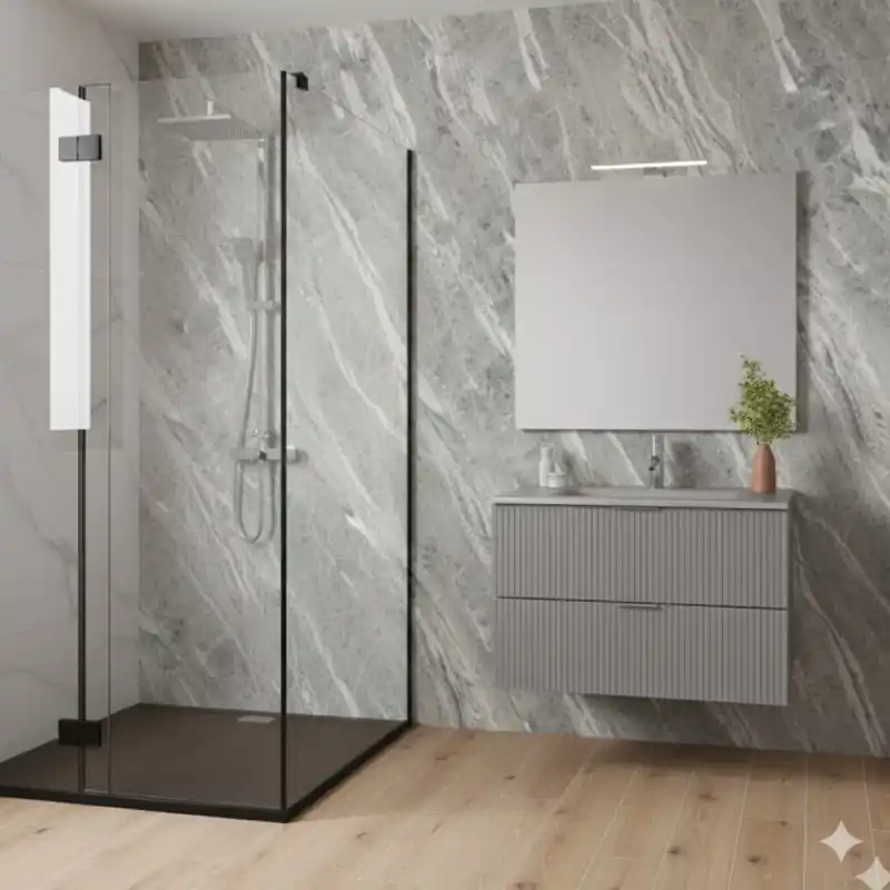 LINE COMPOSIZIONE MOBILE 100 CM CON LAVABO IN VETRO SATINATO GRIGIO OPACO C/SPECCHIO RETTANGOLARE Flitsaanbieding
