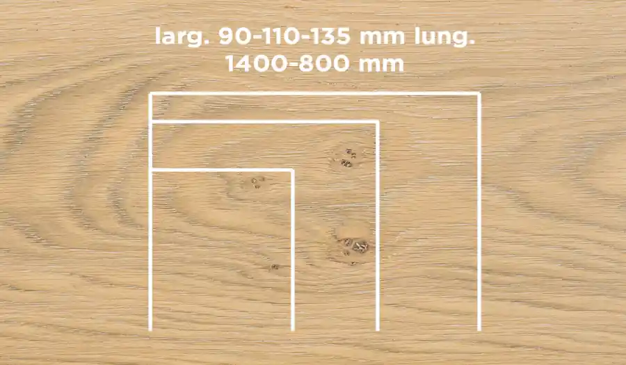 Aanbieding Unikolegno - Parquet Prefinito 2 strati, essenza Rovere Rustico TRIS, finitura metropolitan Notting Hill verniciato effetto olio, spessore 11 mm, larg. 90-110-135 mm lung. 1400-800 mm (strato nobile 4 mm) - PRROVVEMELOF1UV38