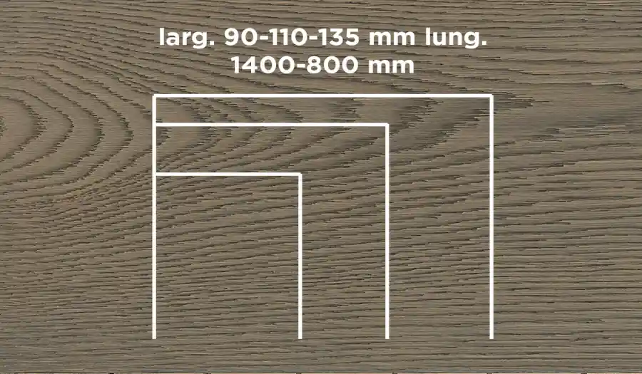 Aanbieding Unikolegno - Parquet Prefinito 2 strati, essenza Rovere Rustico TRIS, finitura tinto Lava spazzolato verniciato all‘acqua, spessore 11 mm, larg. 90-110-135 mm lung. 1400-800 mm (strato nobile 4 mm) - PRROVSPTILOFD1HXO
