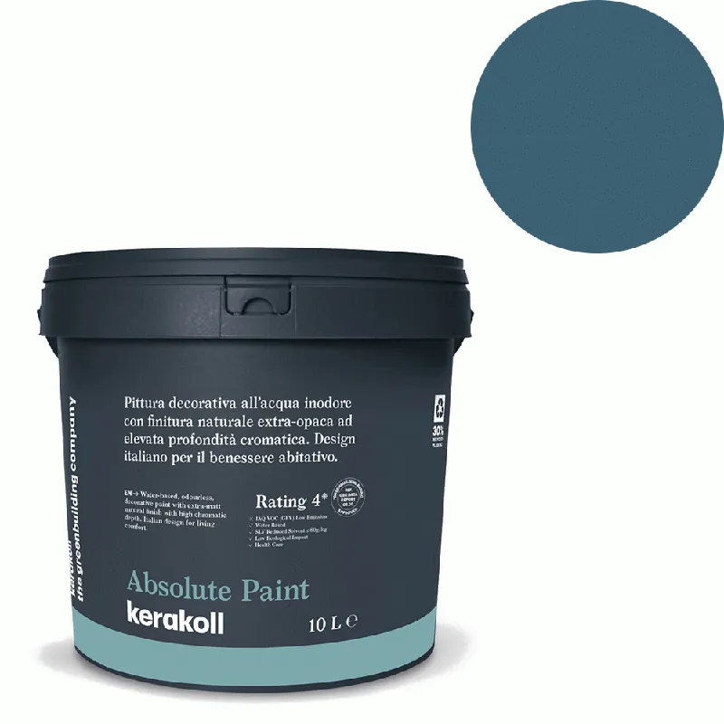 Tijdelijk Beschikbaar Kerakoll - Pitture Kerakoll Absolute Paint, Pittura decorativa all‘Acqua colore KK 29, gruppo Blu, confezione da 10 Lt - 38229