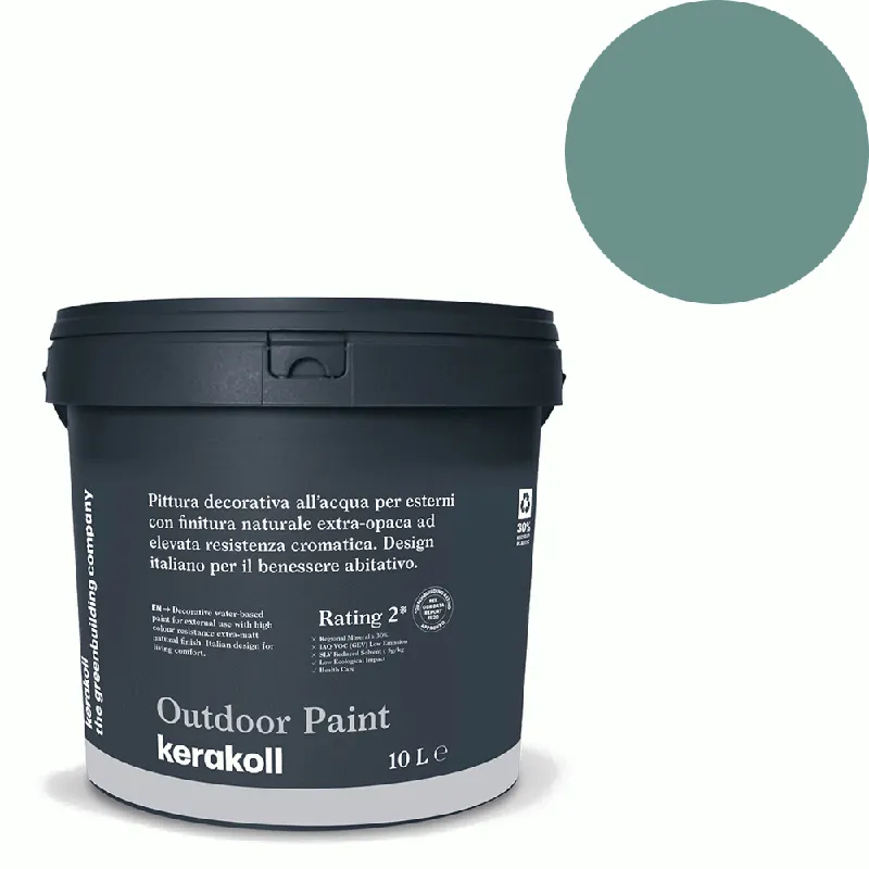 Weekendaanbieding Kerakoll - Pitture Kerakoll Outdoor Paint, Pittura decorativa all’acqua per esterni con finitura naturale colore KK 37, gruppo Verde, confezione da 10 Lt - 42037