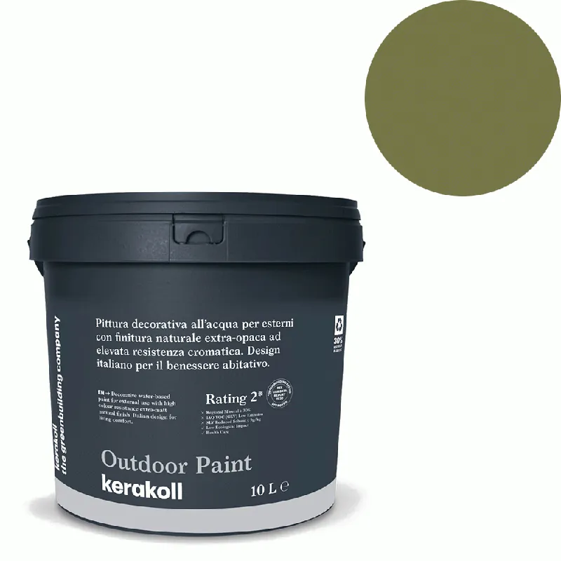 Uitverkoop Kerakoll - Pitture Kerakoll Outdoor Paint, Pittura decorativa all’acqua per esterni con finitura naturale colore KK 61, gruppo Verde, confezione da 4 Lt - 41461