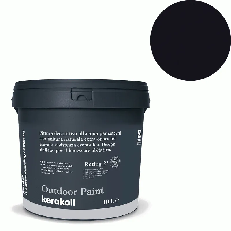 Uitverkoop Kerakoll - Pitture Kerakoll Outdoor Paint, Pittura decorativa all’acqua per esterni con finitura naturale colore KK 73, gruppo Nero, confezione da 10 Lt - 42073