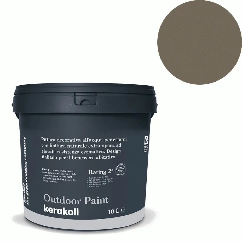 Tijdelijk Beschikbaar Kerakoll - Pitture Kerakoll Outdoor Paint, Pittura decorativa all’acqua per esterni con finitura naturale colore KK 93, gruppo Marrone, confezione da 4 Lt - 41493