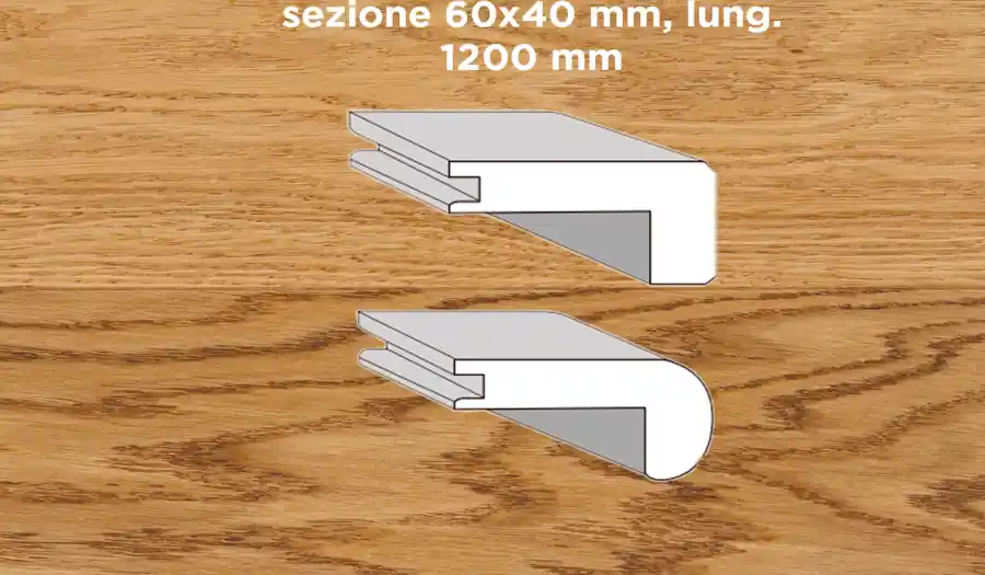 Weekendaanbieding Unikolegno - Profilo scale angolo retto, essenza Rovere Commerciale, finitura Naturale spazzolato verniciato all‘acqua, sezione 60x40 mm, lung. 1200 mm) - PRROVSPNALOFB375Y