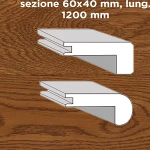 Nieuw Unikolegno - Profilo scale angolo retto, essenza Rovere Rustico, finitura tinto Cuoio spazzolato verniciato all‘acqua, sezione 60x40 mm, lung. 1200 mm) - PRROVSPTILARBF3RF