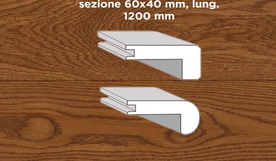 Nieuw Unikolegno - Profilo scale angolo retto, essenza Rovere Rustico, finitura tinto Cuoio spazzolato verniciato all‘acqua, sezione 60x40 mm, lung. 1200 mm) - PRROVSPTILARBF3RF