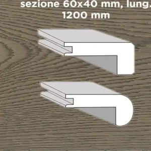 Aanbieding Unikolegno - Profilo scale angolo retto, essenza Rovere Rustico, finitura tinto Lava spazzolato verniciato all‘acqua, sezione 60x40 mm, lung. 1200 mm) - PRROVSPTITYPW91DP