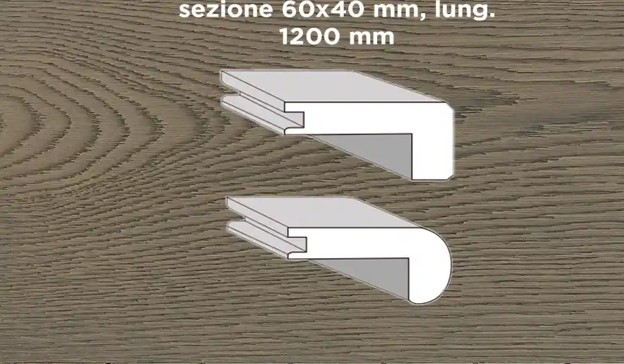 Aanbieding Unikolegno - Profilo scale angolo retto, essenza Rovere Rustico, finitura tinto Lava spazzolato verniciato all‘acqua, sezione 60x40 mm, lung. 1200 mm) - PRROVSPTITYPW91DP