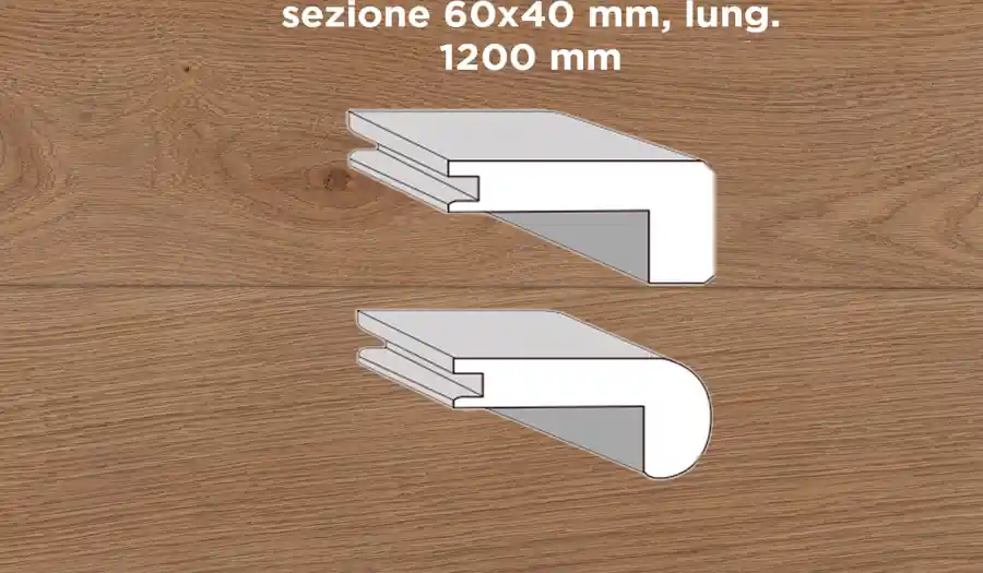Aanbieding Unikolegno - Profilo scale angolo retto, essenza Rovere Rustico, finitura tinto Porfido spazzolato verniciato all‘acqua, sezione 60x40 mm, lung. 1200 mm) - PRROVSPTILOFE9D8C