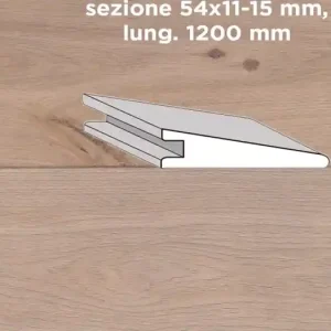 Weekendaanbieding Unikolegno - Soglia di raccordo a scivolo, essenza Rovere Commerciale, finitura decape Litio 2022 spazzolato verniciato all‘acqua, sezione 54x11-15 mm, lung. 1200 mm) - SOROVSPDELOFP726H