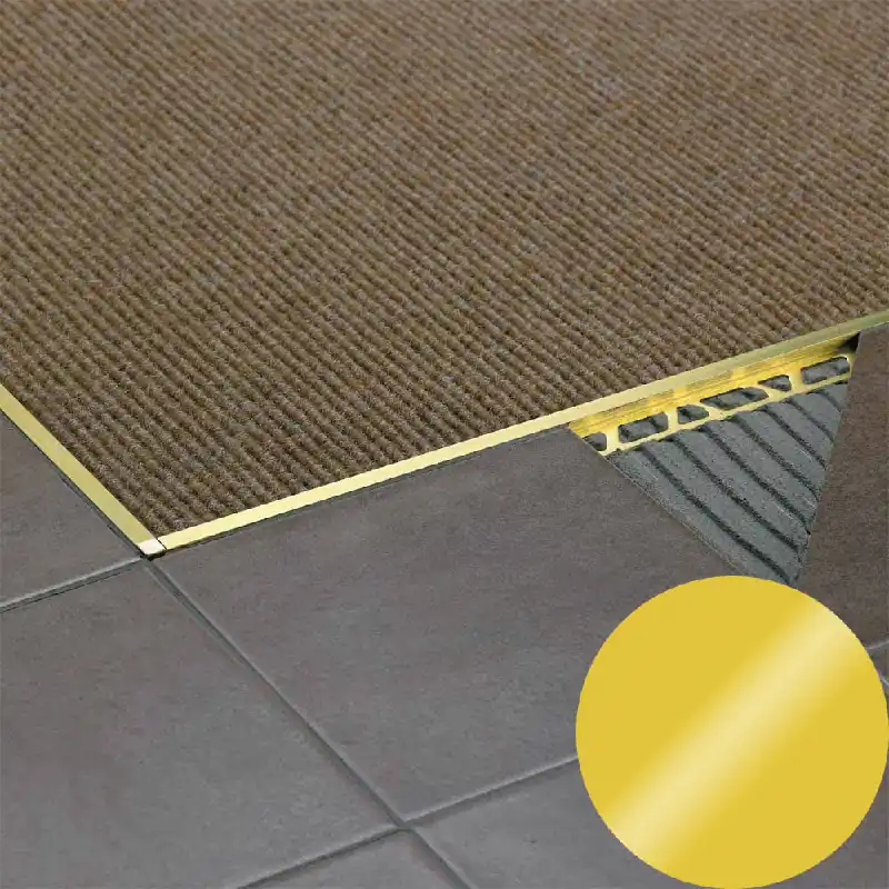 Shop Nu Profilitec - SQUAREJOLLY SJ - H 8 mm, L 2700 mm in Ottone Finitura Lucido, Linea Pavimenti-Rivestimenti - SJ80OL270