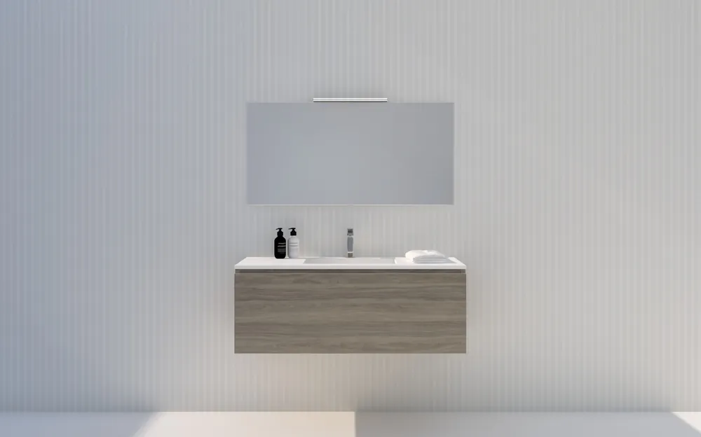 Aanbieding Modulnova - Composizione Sospesa serie Light dim L. 120 cm, H. 45 cm, P. 50,5 cm, finitura Miltech, Colore Noce Milano - 1210_22_MIL_120_DNM