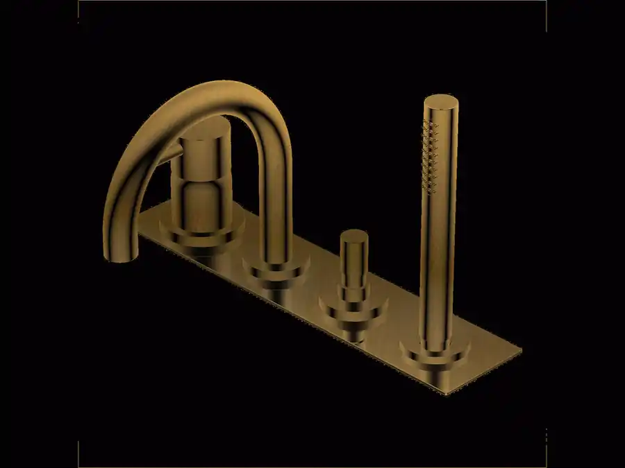 Aanbieding Diametro35 S - Gruppo per Bordo Vasca in Appoggio con Deviatore con Piastra per Vasca, Finitura Brushed Gold, Canna da 150 mm