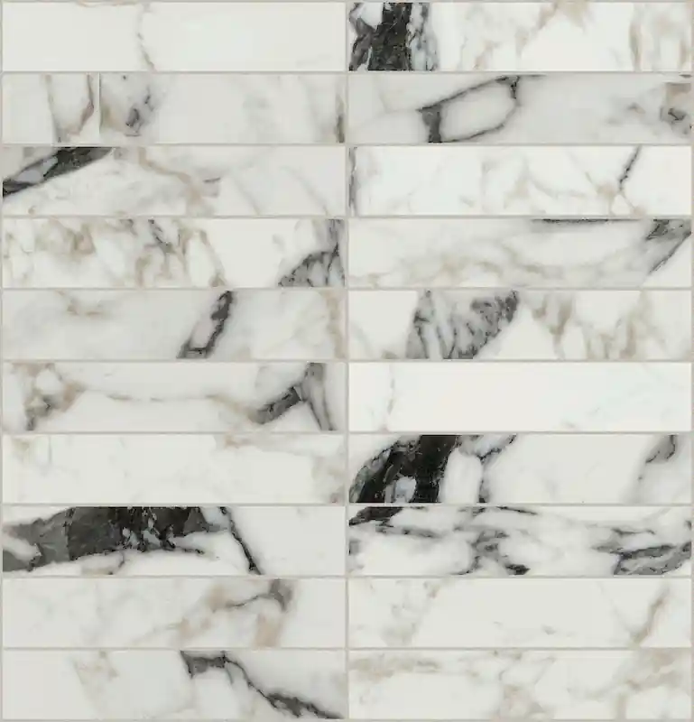 Flitsaanbieding Les Bijoux De Rex Calacatta Altissimo Blanc Mosaico 3x15 Non Rettificato Glossy Sp. 9 mm - 11 Pz