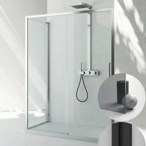 Aanbieding Box Doccia serie 7000 modello ZN Sinistra, misura Standard 1000 mm, in Cristallo temperato finitura Grigio, montanti finitura Nero Opaco, compreso TPA