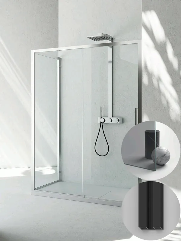 Aanbieding Box Doccia serie 7000 modello ZN Sinistra, misura Standard 1000 mm, in Cristallo temperato finitura Grigio, montanti finitura Nero Opaco, compreso TPA