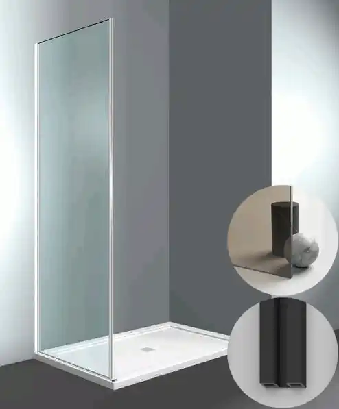 Merkproduct Box Doccia serie Gliss modello DF Sinistra, su misura al cm da 680 a 770 mm, in Cristallo temperato finitura Bronzo, montanti finitura Nero Opaco, compreso TPA