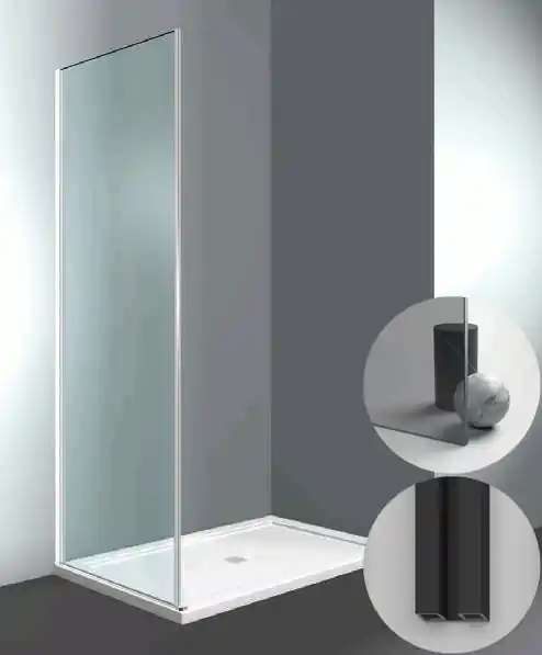 Box Doccia serie Gliss modello DF Sinistra, su misura al cm da 980 a 1070 mm, in Cristallo temperato finitura Grigio, montanti finitura Nero Opaco, compreso TPA Exclusieve Aanbieding