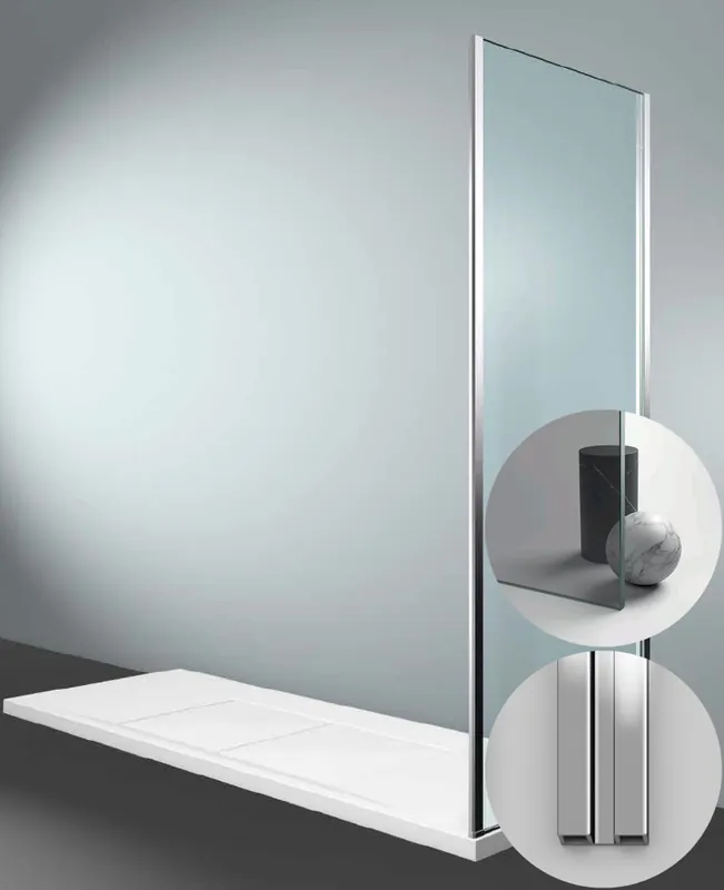 Box Doccia serie Gliss modello DG Destra, su misura al cm da 780 a 870 mm, in Cristallo temperato finitura Grigio, montanti finitura Argento Lucido, compreso TPA Gereduceerde Prijs