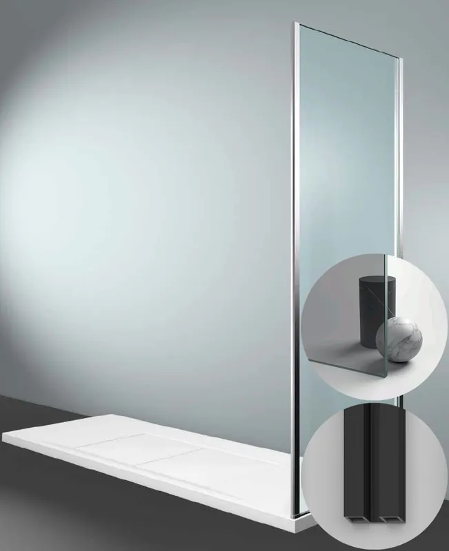 Box Doccia serie Gliss modello DG Destra, su misura al cm da 780 a 870 mm, in Cristallo temperato finitura Grigio, montanti finitura Nero Opaco, compreso TPA Speciale Aanbieding