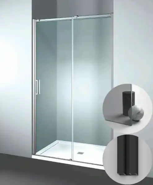 Box Doccia serie Gliss modello DN Destra, su misura al cm da 980 a 1070 mm, in Cristallo temperato finitura Grigio, montanti finitura Nero Opaco, compreso TPA Beperkt Aanbod