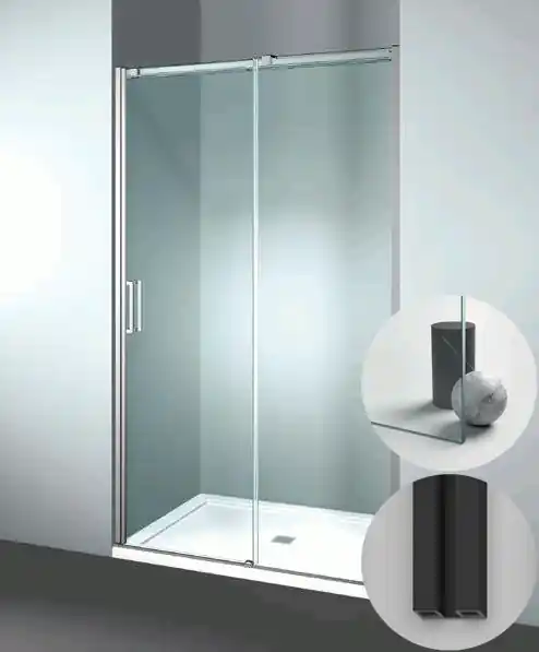 Box Doccia serie Gliss modello DN Destra, su misura al cm da 980 a 1070 mm, in Cristallo temperato finitura Trasparente, montanti finitura Nero Opaco, compreso TPA Beperkt Aanbod