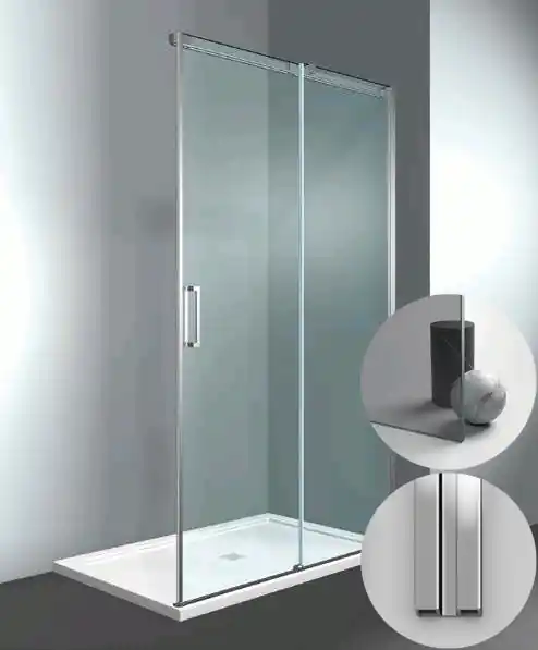 Box Doccia serie Gliss modello DQ Destra, su misura al cm da 970 a 1070 mm, in Cristallo temperato finitura Grigio, montanti finitura Argento Lucido, compreso TPA Lage Prijs