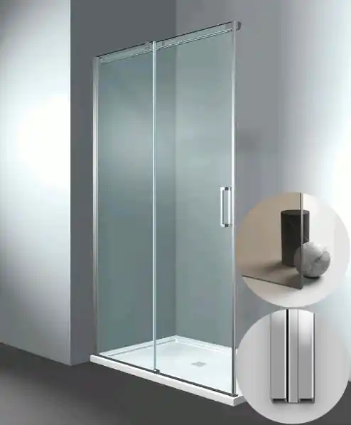 Box Doccia serie Gliss modello DQ Sinistra, su misura al cm da 970 a 1070 mm, in Cristallo temperato finitura Bronzo, montanti finitura Argento Lucido, compreso TPA Beperkte Voorraad