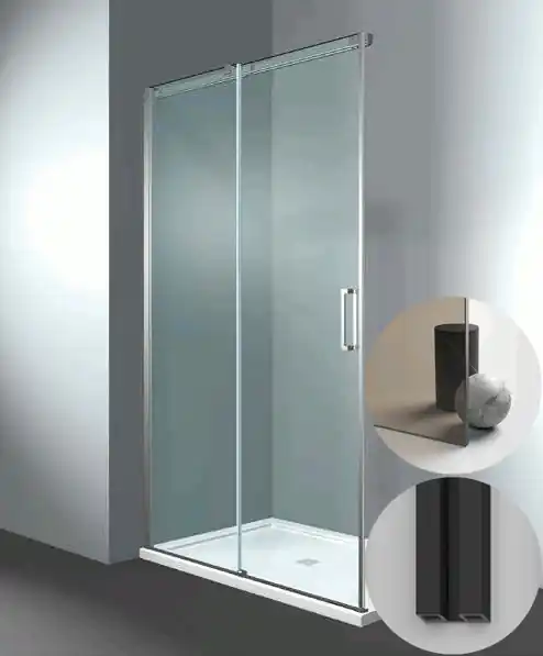 Box Doccia serie Gliss modello DQ Sinistra, su misura al cm da 970 a 1070 mm, in Cristallo temperato finitura Bronzo, montanti finitura Nero Opaco, compreso TPA Express Levering