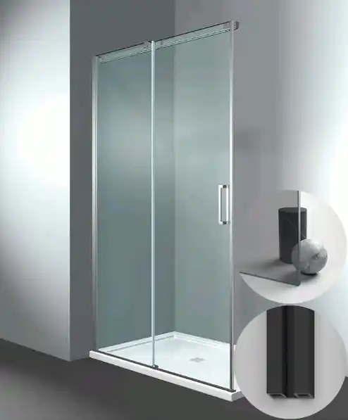 Box Doccia serie Gliss modello DQ Sinistra, su misura al cm da 970 a 1070 mm, in Cristallo temperato finitura Grigio, montanti finitura Nero Opaco, compreso TPA Beste Prijs