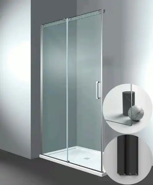 Premium Box Doccia serie Gliss modello DQ Sinistra, su misura al cm da 970 a 1070 mm, in Cristallo temperato finitura Trasparente, montanti finitura Nero Opaco, compreso TPA