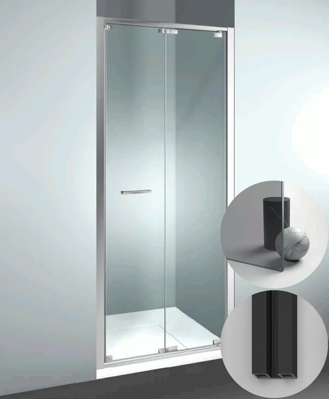 Korting Box Doccia serie Junior modello GN Reversibile, misura Standard 720 mm, in Cristallo temperato finitura Grigio, montanti finitura Nero Opaco, compreso TPA